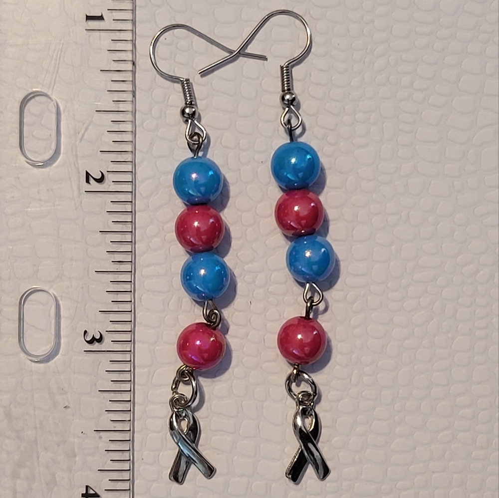 Blue and Pink Beaded Earrings
